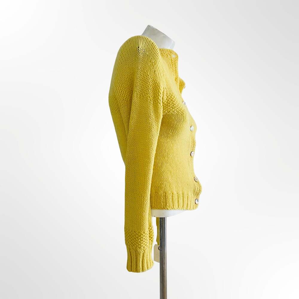 Vintage Hand Made Yellow Button-Up Cardigan Sweater - Picture 3 of 8